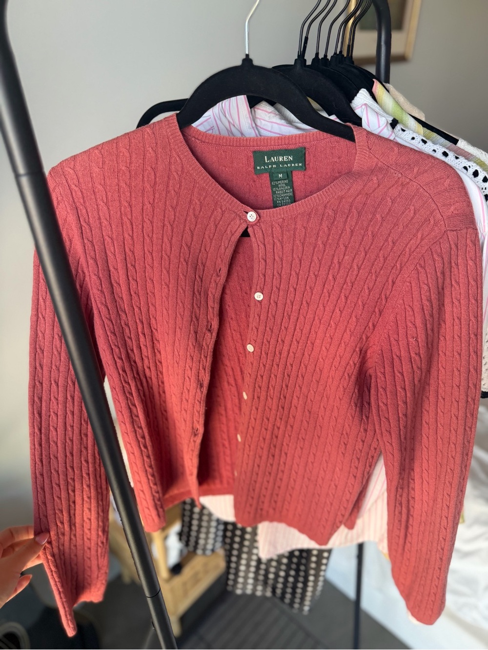 Ralph Lauren Coral Cable-Knit Button Cardigan Sweater